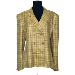 Rena Rowan vintage yellow plaid doble breasted blazer jacket size 14